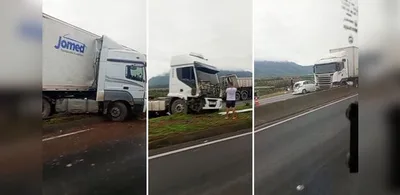 Colisão com duas carretas deixa uma pessoa ferida na BR-101, na Serra